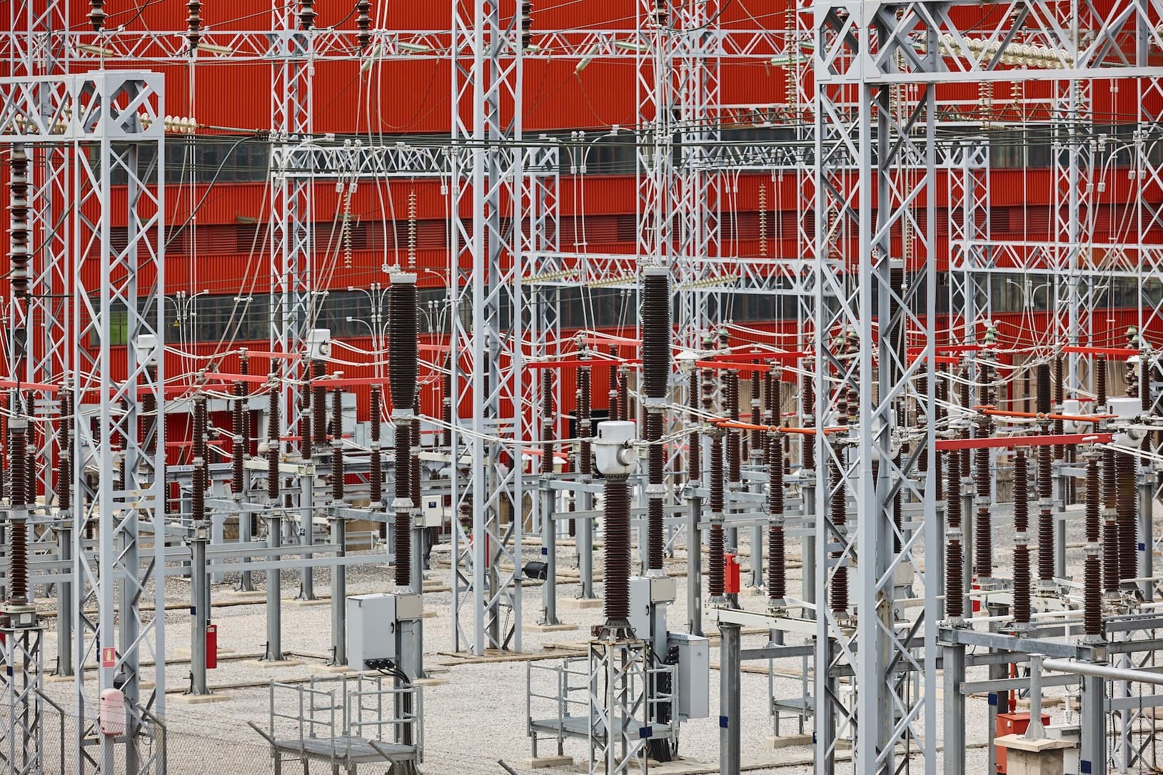High-voltage switchgear and substation equipment on a data center construction project
