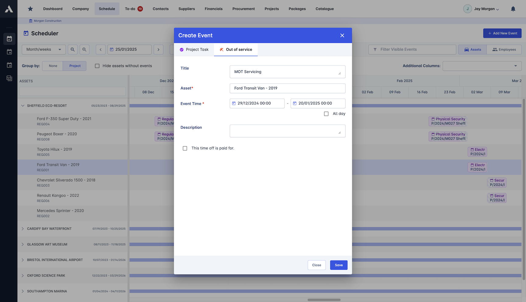 Equipment Time Off Management screenshot