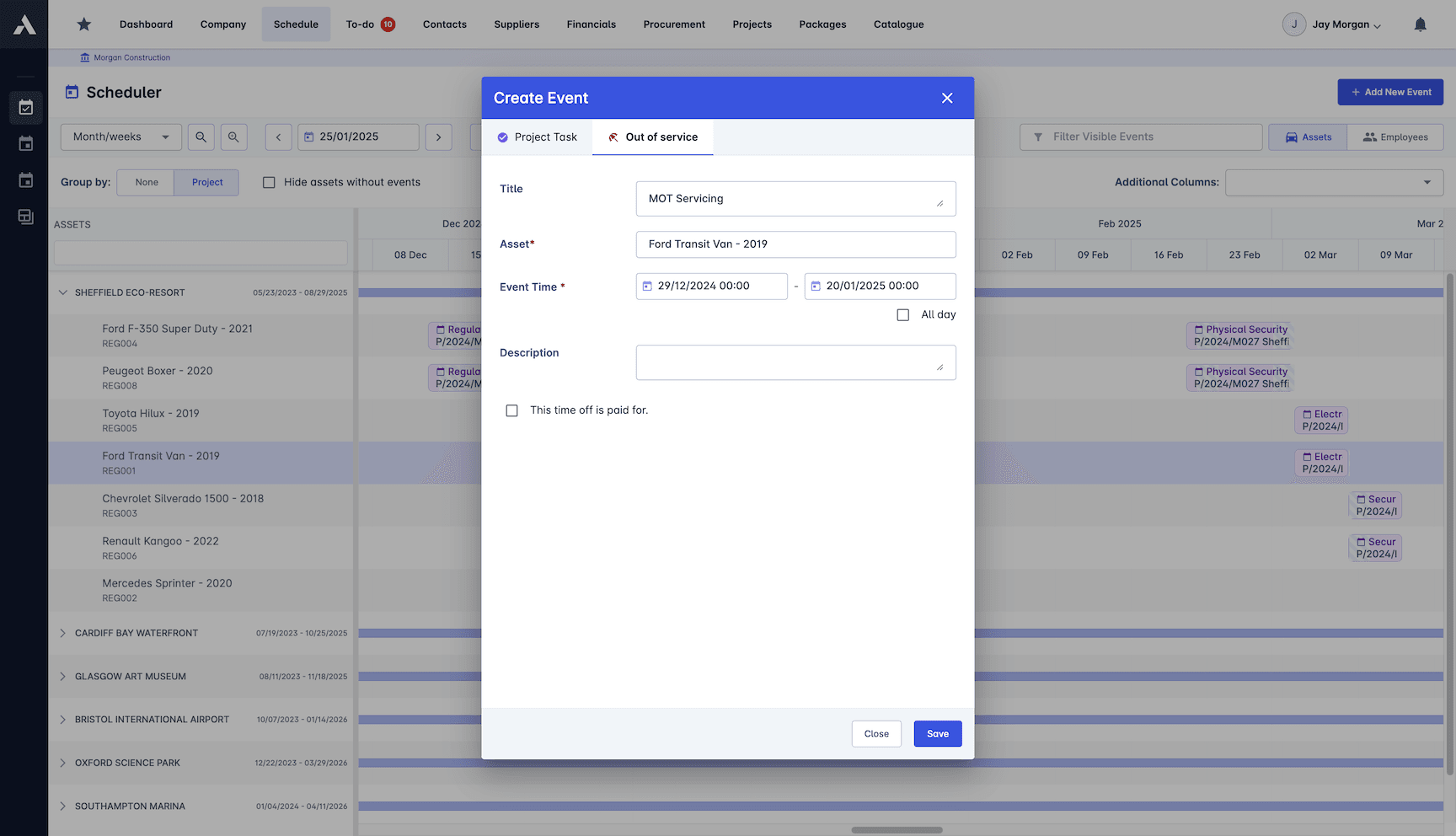 Equipment Time Off Management screenshot