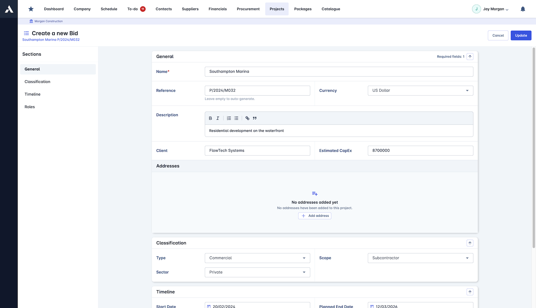 Bid Creation screenshot