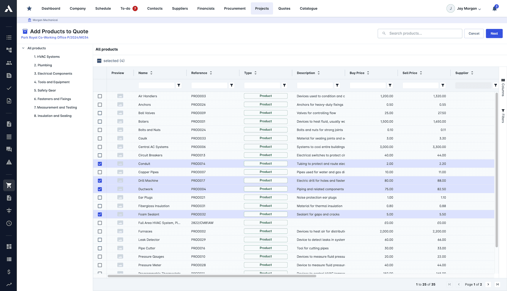 Cost Catalogues screenshot