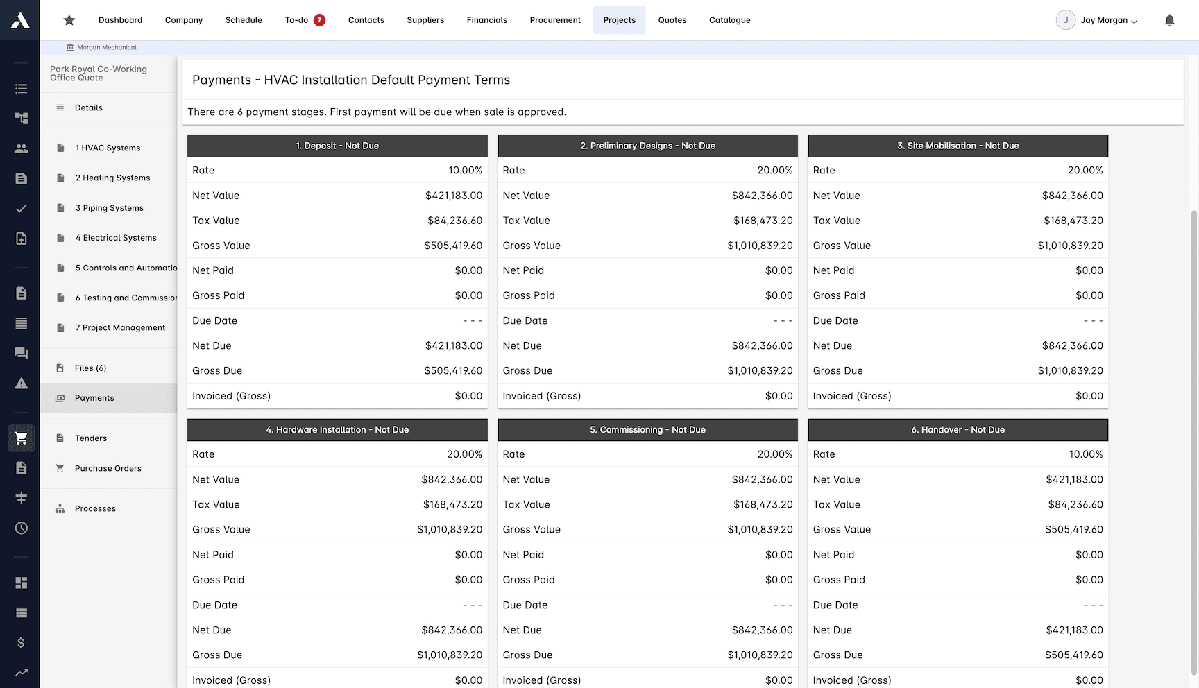 Payment Schedule Management screenshot