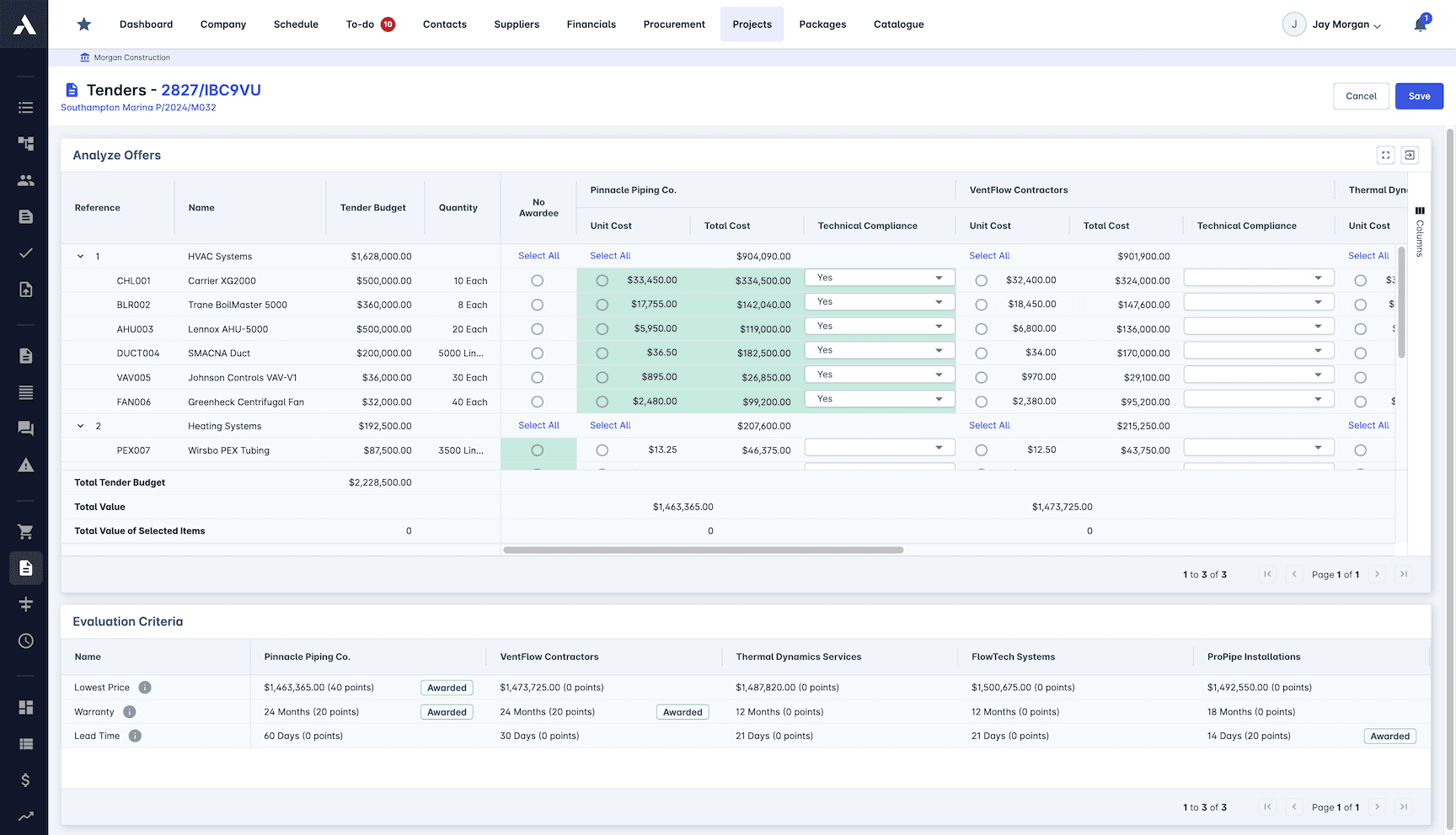Bid Analysis screenshot