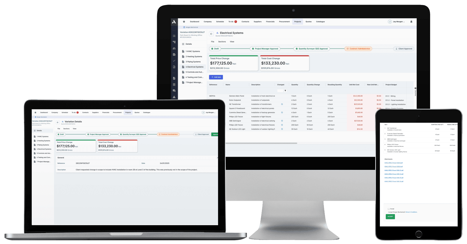 Archdesk change order management: priced variations with approval workflow
