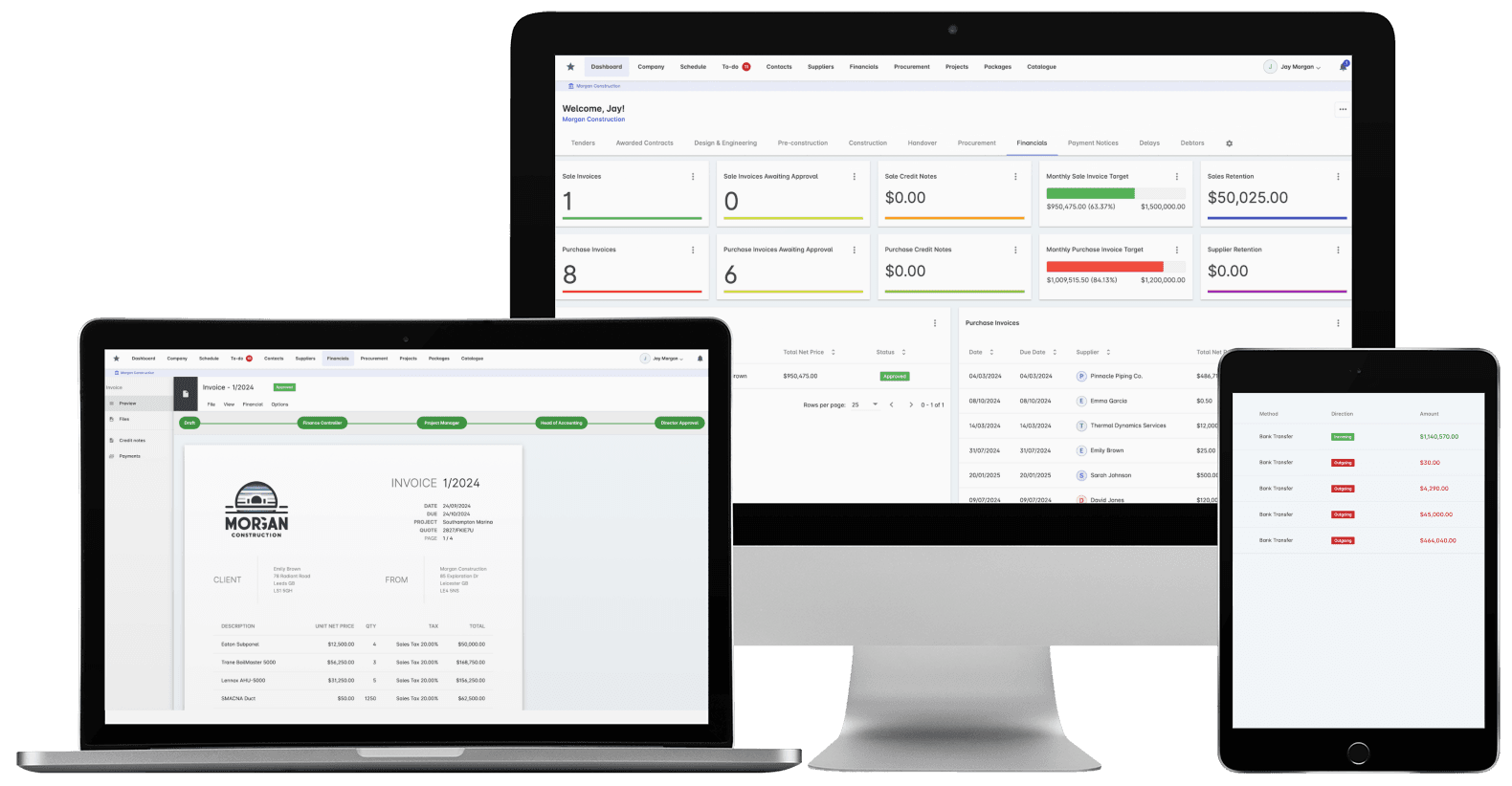 Archdesk invoicing: invoices matched to purchase orders and budget lines per project