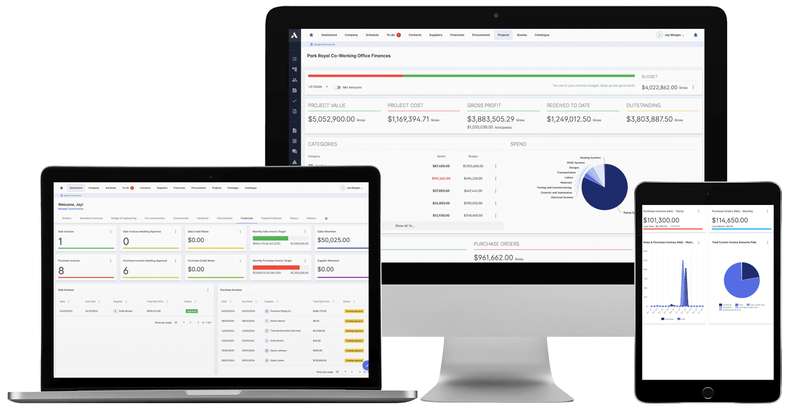 Archdesk cost control: budget, committed cost, actuals and forecast final cost per project