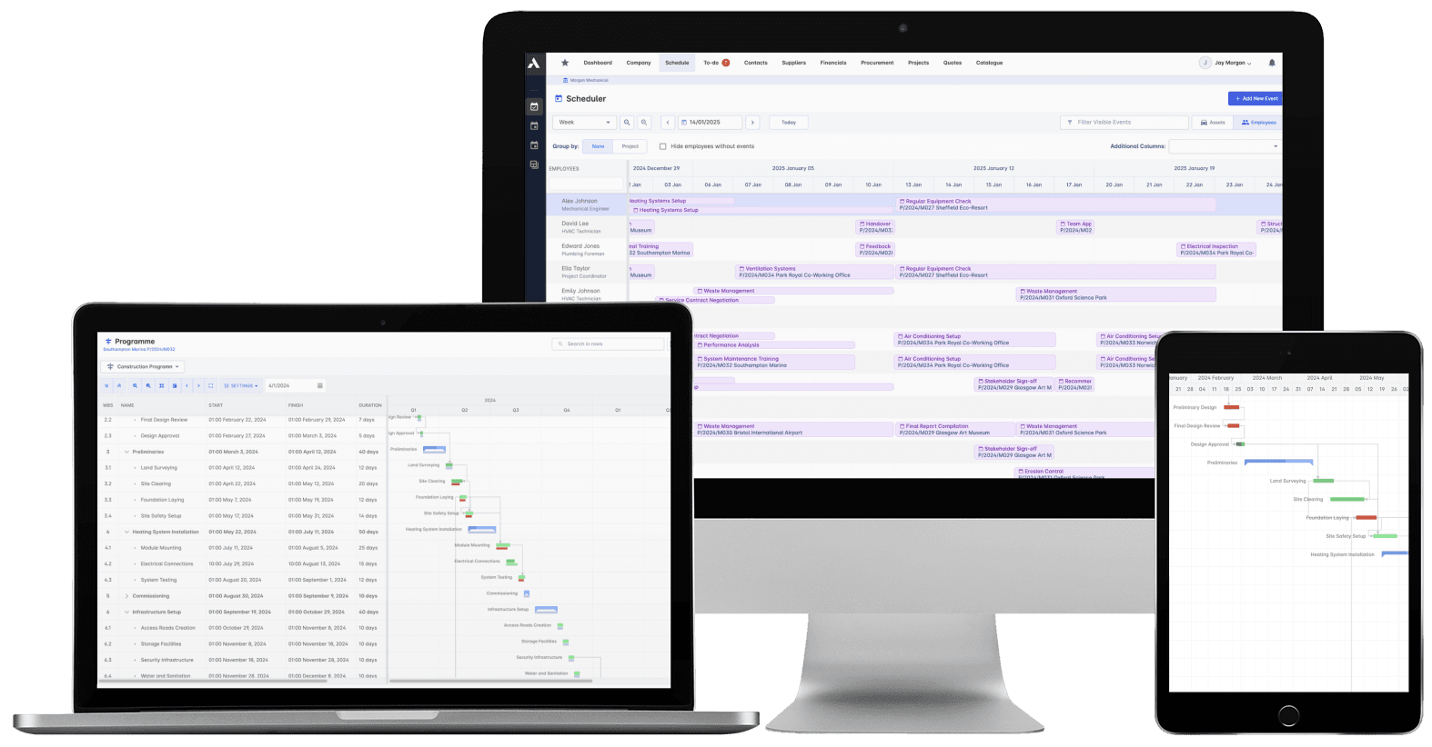 Archdesk scheduling: crews and technicians planned across multiple live MEP projects
