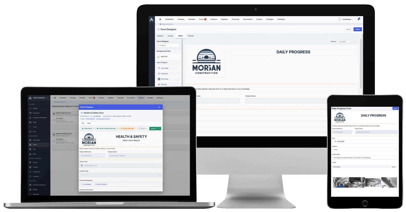 Archdesk site forms: QA and test records captured against the project
