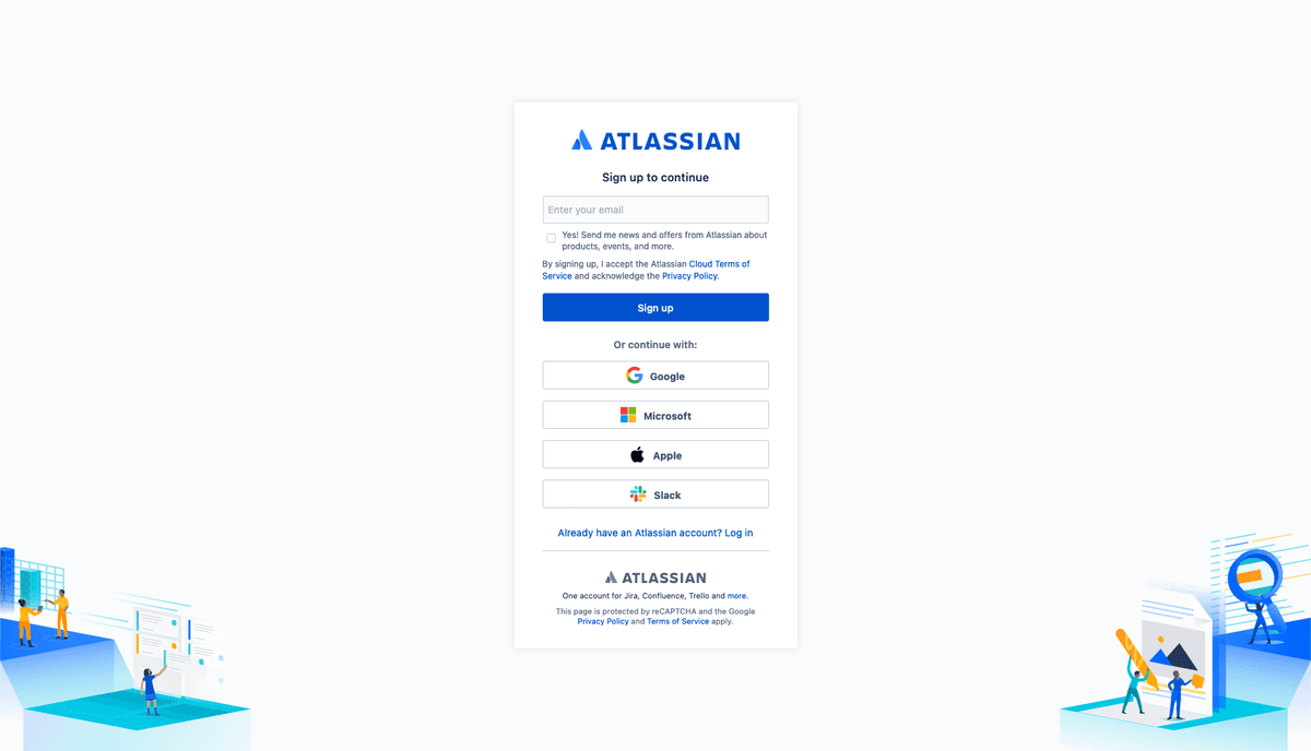 Head to Atlassian account creation page