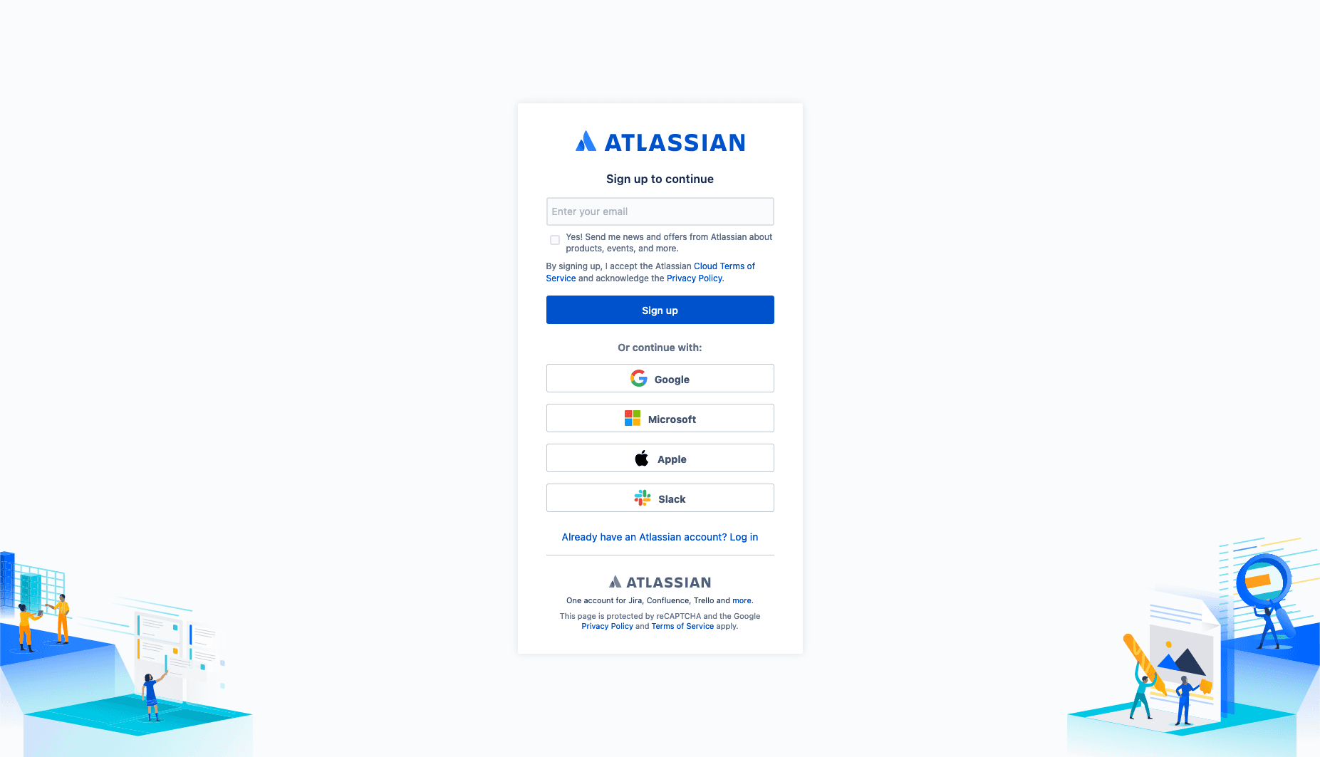 Head to the Atlassian account creation page