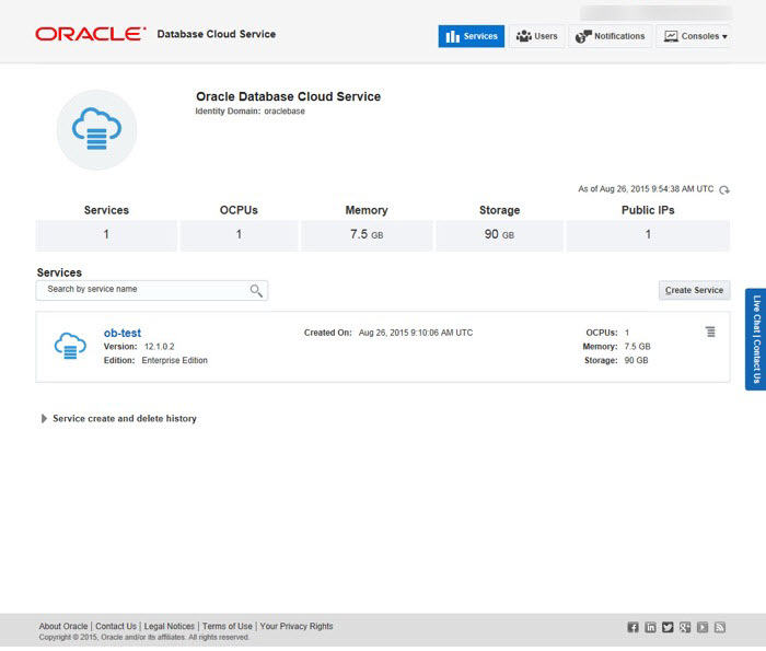 View on the Oracle Database Cloud Service Software