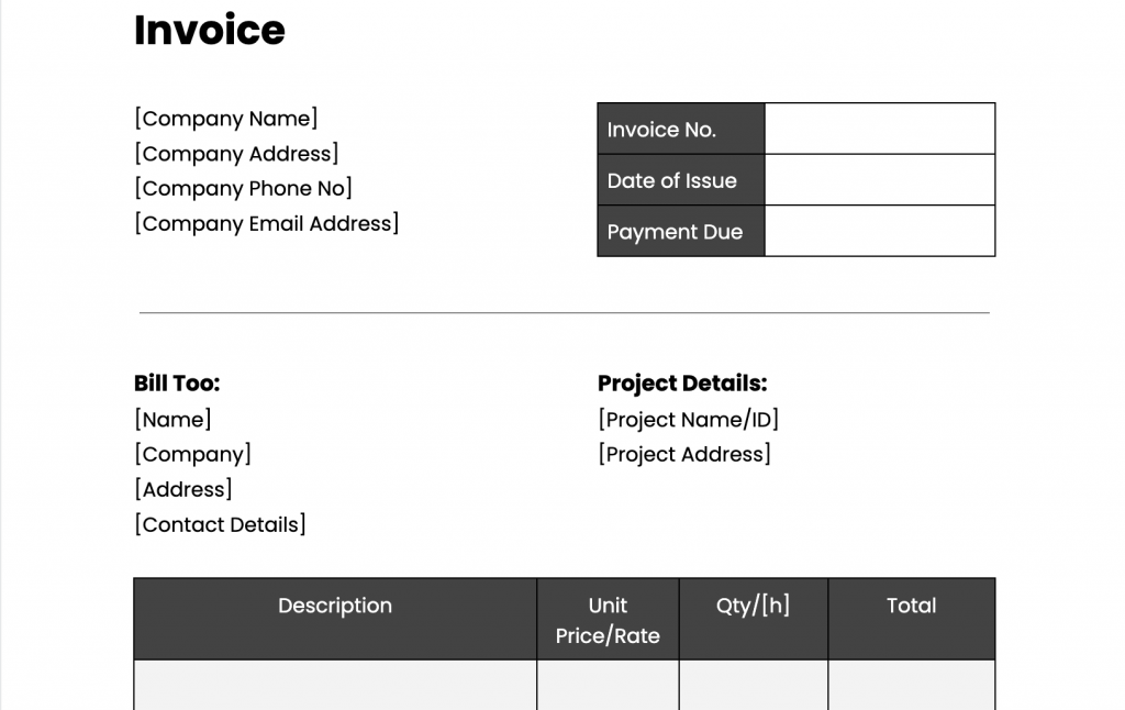 Basic Construction Invoice Template - Google Docs