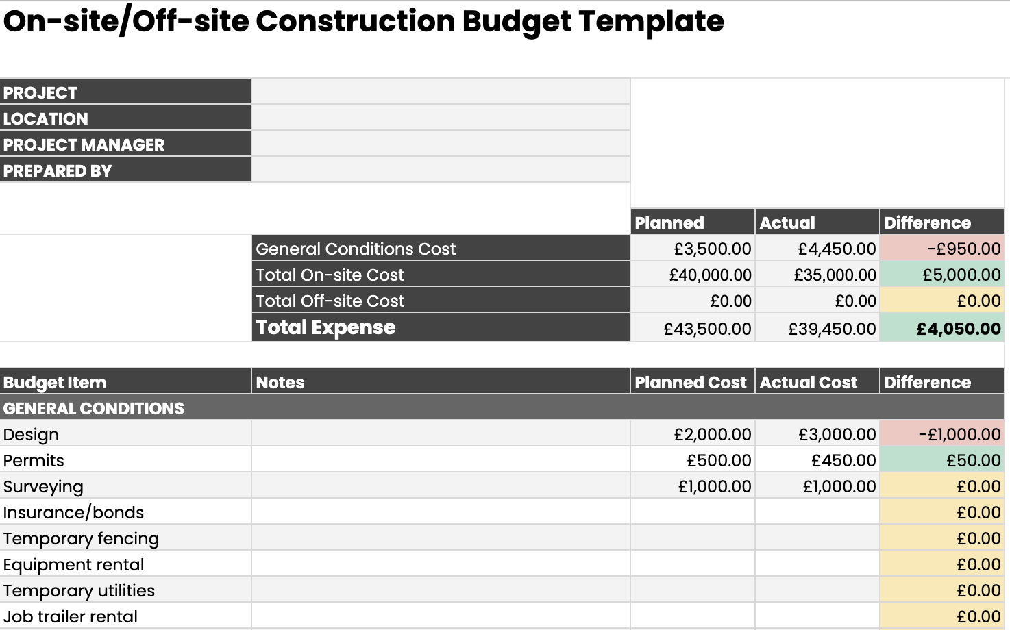 costing template excel