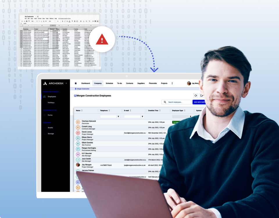 Ditch Spreadsheets and Siloed Data Happy Manager with Laptop Using Archdesk